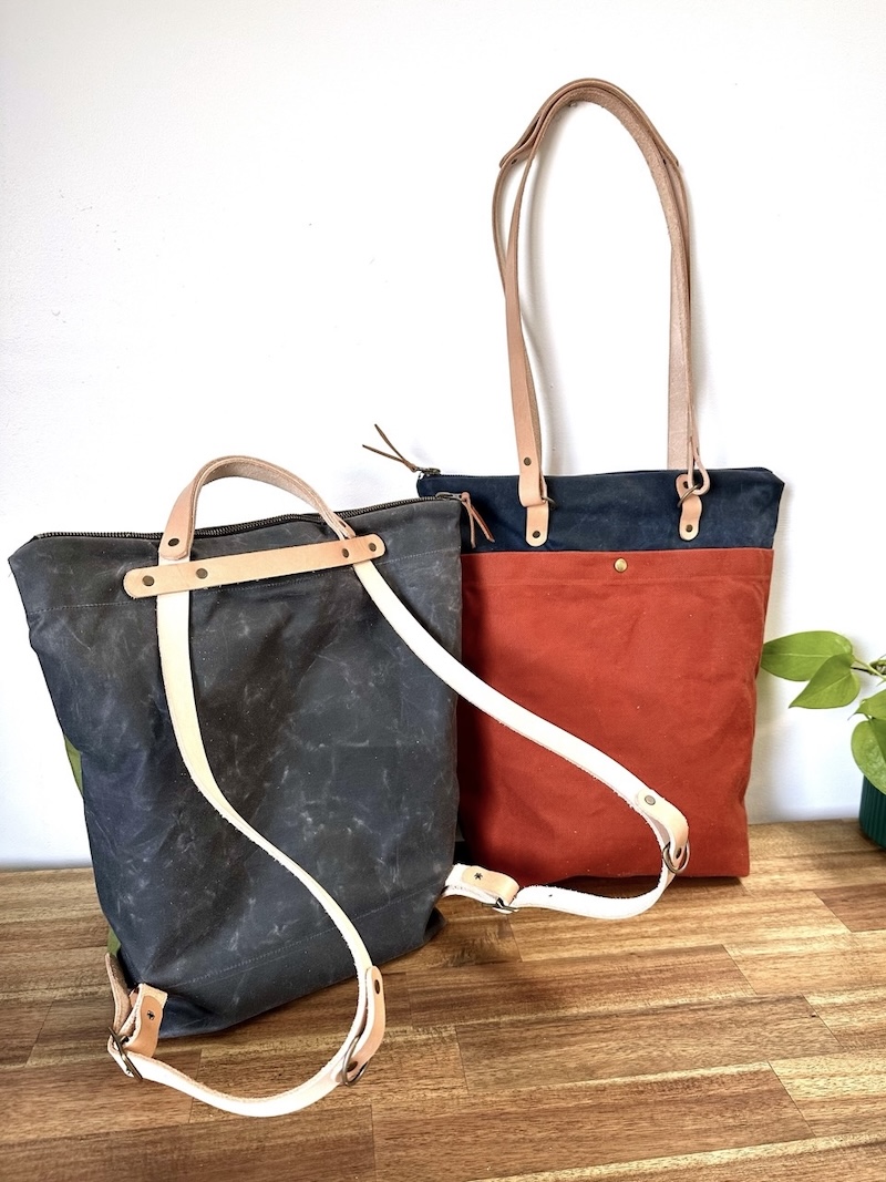 Red and blue backpacks